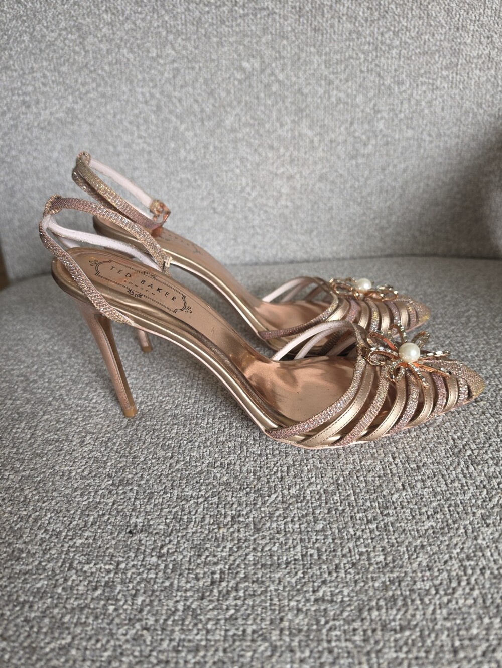 Ted Baker London Rose Gild Glitter Pearl Strappy Heels Sz 39